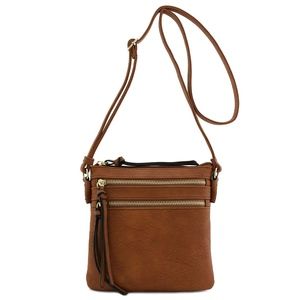 Multi Zip Pocket Small Crossbody Bag-Coffee